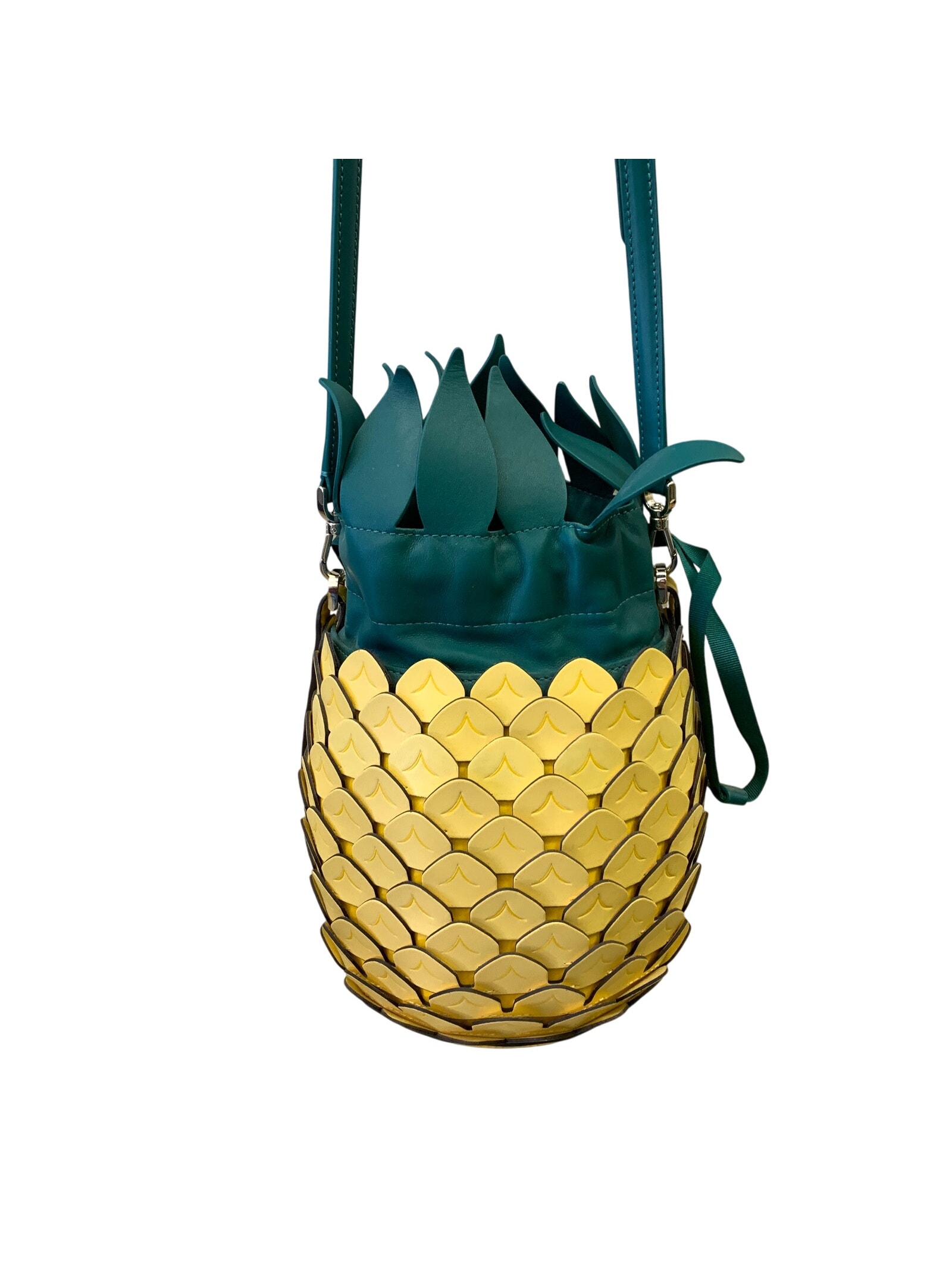 Kate Spade Picnic Pineapple Crossbody Bag Novelty Purse Yellow Green Leather